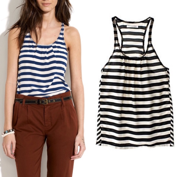 Madewell Tops - Madewell Black & White 100% Silk Set Sail Tank